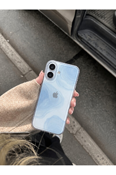 MUSSTECH Iphone 17 Uyumlu Mavi Mermer Desenli Şeffaf iPhone Telefon Kılıfı – ...
