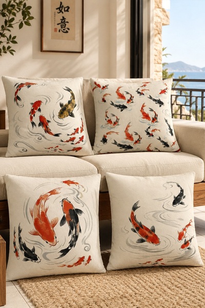 EVPANYA Double Fish Patterned 4-Piece Throw Pillow Cover Set