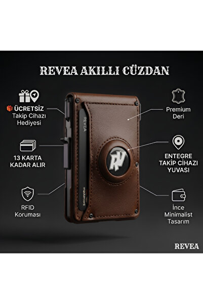 REVEA Takip Cihazlı Akıllı cüzdan KAHVERENGİ