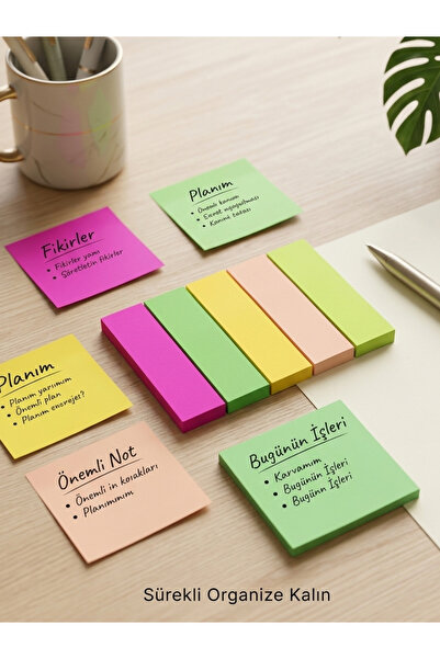 ÖZ OFİS Pastel Renkler 500 Yaprak Şerit Postit - Her Biri 100 Yaprak 5 Ayrı P...