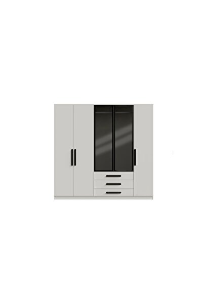 FURNISKY Nur Camlı Gardırop 5 Kapılı Elbise Dolabı Raflı Askılıklı - %100 MDF...