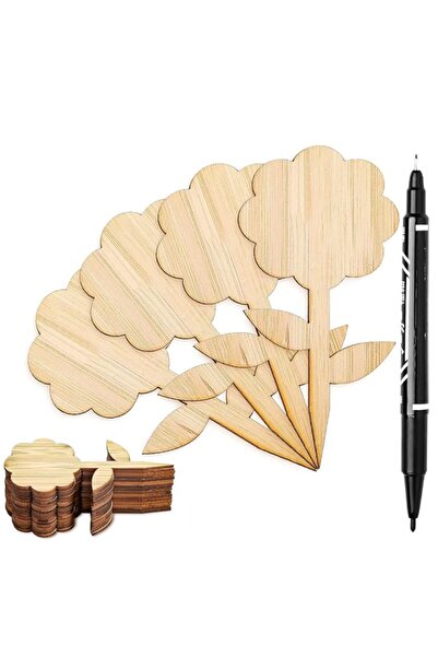 Generic 60Pcs Flower-Shaped Bamboo Plant Labels with Marker Pen - Eco-Friendl...