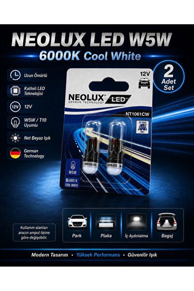 NEOLUX T10 W5W LED Ampul 6000K Cool White 12V 2'li Set Park Plaka Tavan Bagaj...