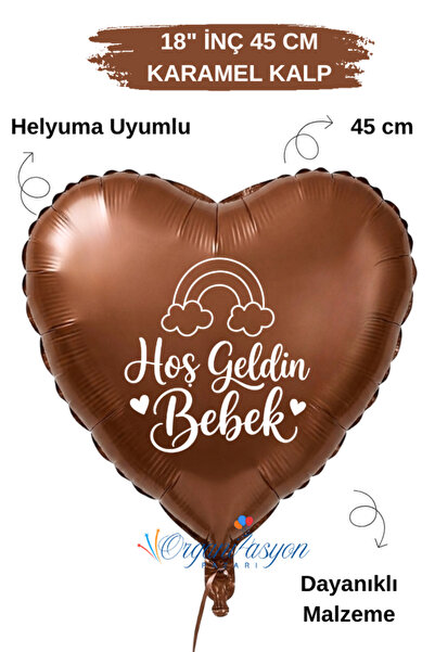 Organizasyon Pazarı 18 Inch Brown Heart Foil Balloon |   Welcome Baby Rainbow...