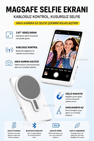 ACSTECH MagSafe Selfie Ekran | Telefon Arka Kamera Görüntü Aktarıcı | 3.97 İn...
