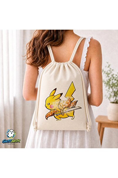 Ghostbastır Design Pikachu Drawstring Linen Bag C236
