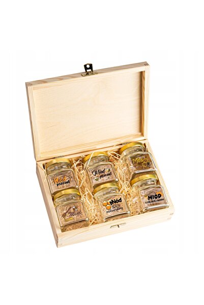 SuperButelki Set Borcane din Sticla In Cutie din Lemn Imprimata, 120 ml, Tran...