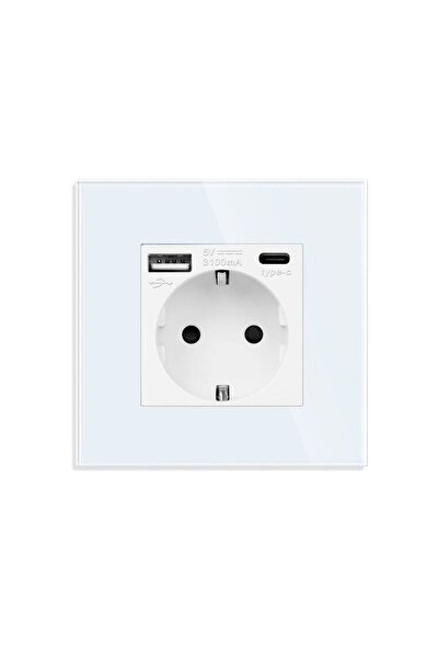 OEM Luxion LXD-MP010UG-W single schuko socket + USB A + USB C, glass frame in...