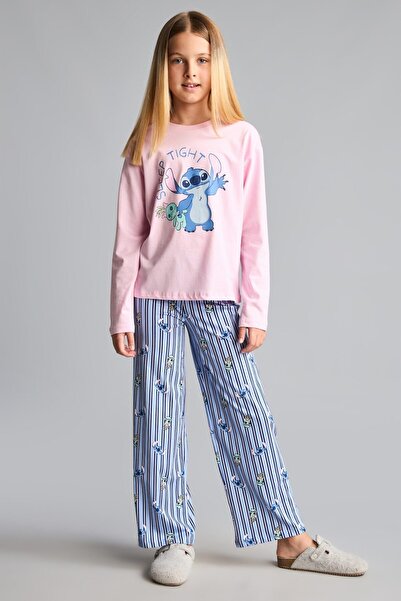 DeFacto 100% Cotton Disney Lilo & Stitch Licensed Long Sleeve Pajama Top and ...