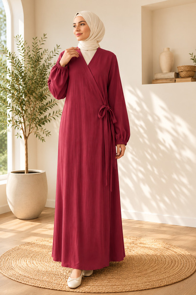 me like home Bordo Müslin Ev-Namaz Elbisesi