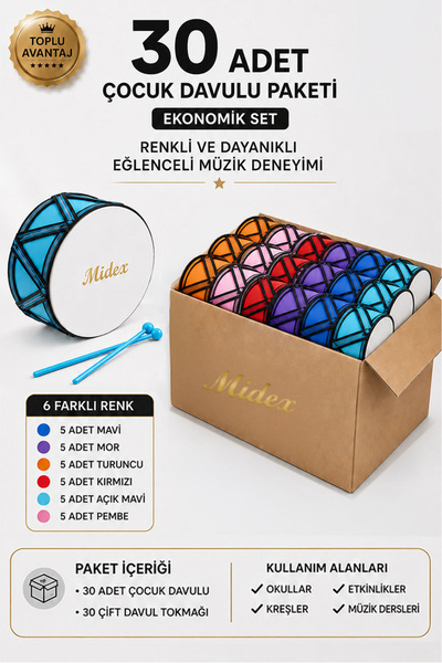 Midex TF-20-30X Örf Aletleri Seti Çocuk Davulu Seti Toptan Paket-1 (6 Renk, 3...