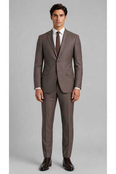 Cambridge Slim Fit 140'S Kahverengi Takım Elbise Beden :46-48-50-52-54-56-58