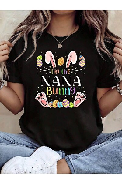 23ERVA تي شيرت I'NANA للسيدات بتصميم عيد الفصح على شكل أرنب مع آذان أرنب، وشع...