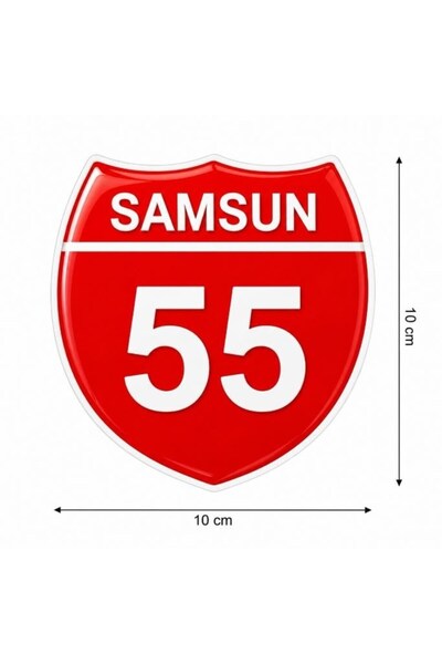 Redline Grafik Redlinegrafik Samsun 55plaka Kodlu 3D Kabartmalı Araç 1 Adet Sticker Etiket kırmızı beyaz Renk