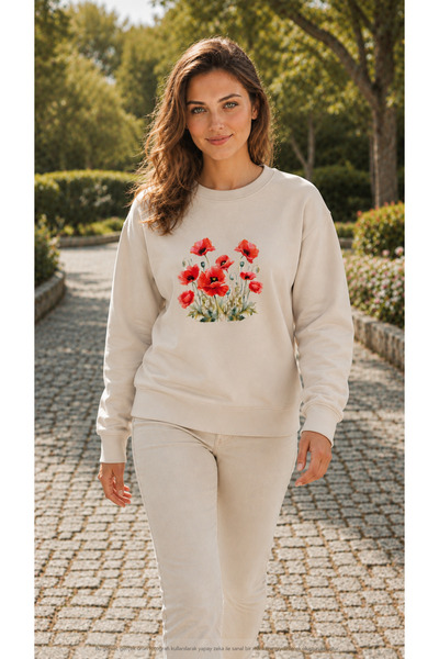 EMMODA Sweatshirt casual pentru femei, cu imprimeu floral, cu gât rotund