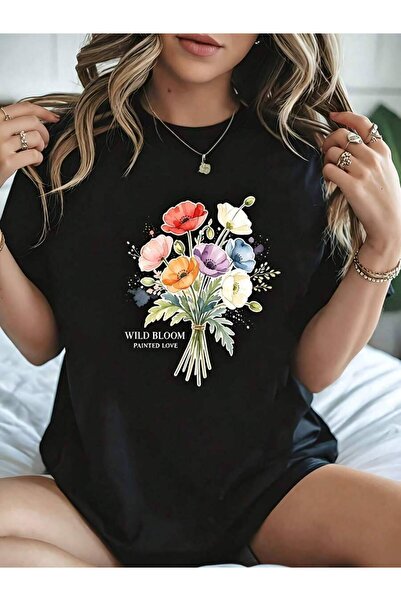 9JY Floral Print Women's T-Shirt Wild Bloom Painted Love Summer Casual Wear G...