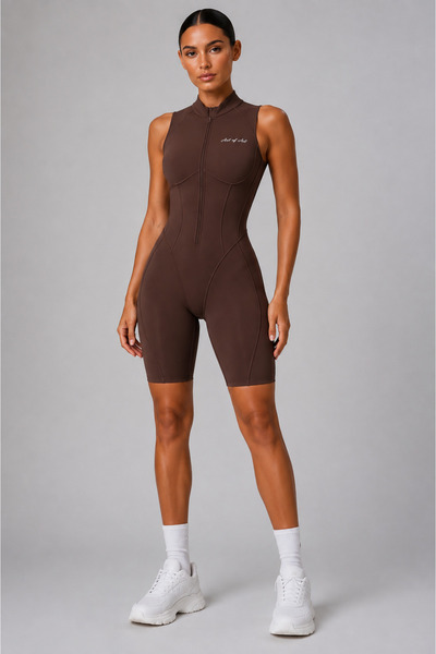 Art of Act Sculpting Open-Back Zip-Up Biker Jumpsuit – Brown