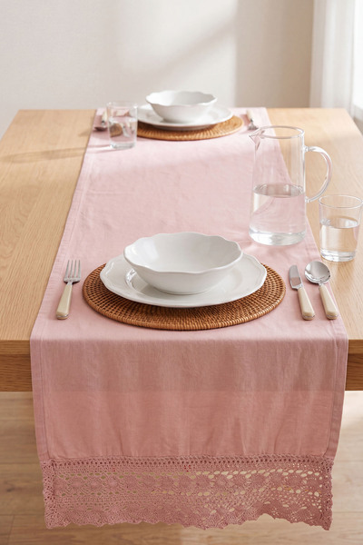 Rivaİstanbul Powder Lacy Cotton Lace Runner 40X150 cm