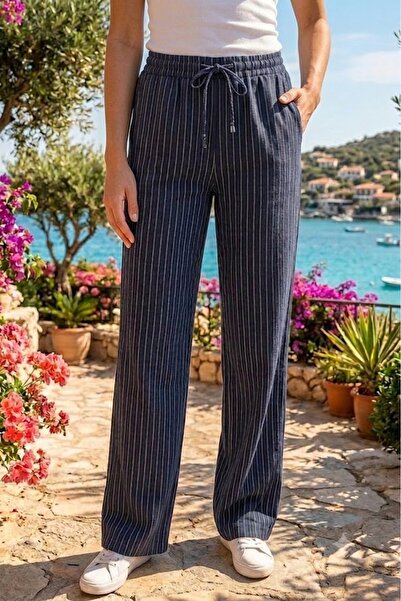 JUPEN Women's Loose Fit Black Linen Pants