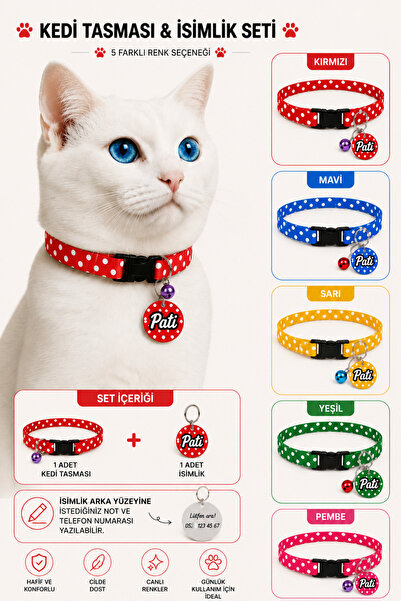 Cocopet Kedi isimlik Tasma Mavi Pauntiyeli 2'li Set Desenli Kedi isimliği isi...