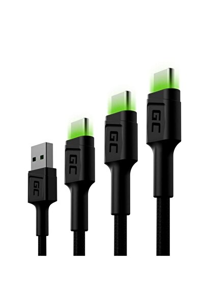 Greencell Грийн Сел GC Рей Комплект кабели USB-A към USB-C 30/120/200 см, Бър...