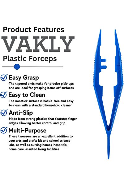 Vakly Plastic Forceps Tweezers [Pack of 10] Blue Disposable First Aid Pickup ...