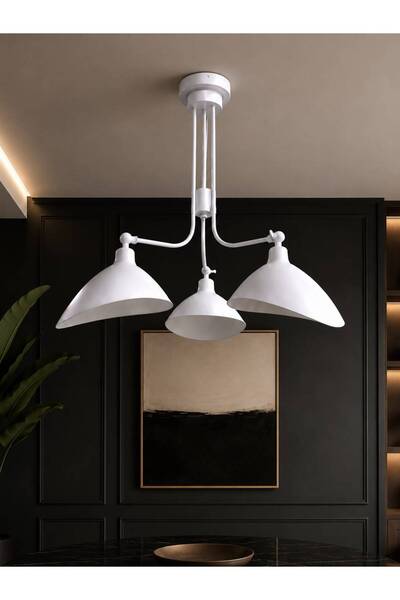 avizade ELARA Beyaz Metal 3'lü Ayarlanabilir Avize – Modern Salon ve Yemek Ma...