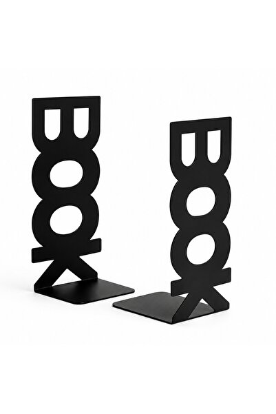 HSB BİRDAL Modern Book Yazı Desenli Metal Kitap Tutucu Seti - Masa Üstü Kitap...