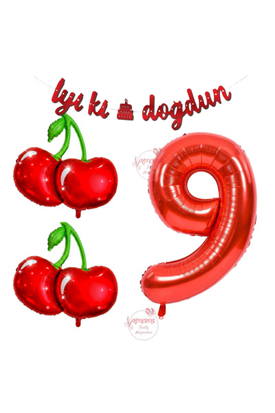 RÖNESANS PARTİ Rönesans Happy Birthday Written Cherry Number Themed Birthday ...