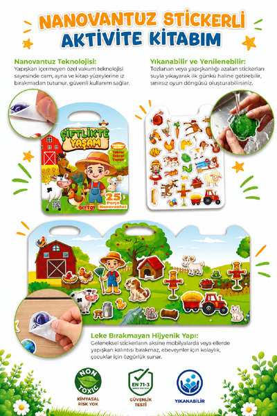 Diytoy 4'lü SET Nano Vantuzlu Bitmeyen Sticker Seti - Yıkanabilir, Yırtılmaz Eğitici Tekrar Tekrar Yapışan