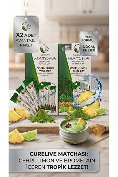 CURELIVE Matcha Çehri Limon Yeşil Çay Bromelain İçeren Ananas Aromalı Detox B...