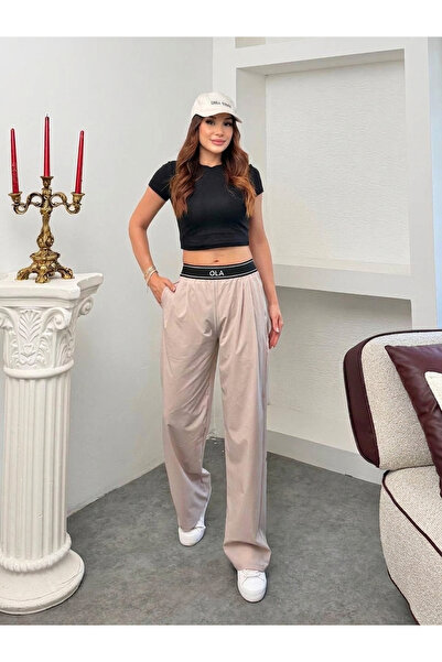 TrendButikBurada Elastic Waist Wide Leg Comfortable Cut Sweatpants