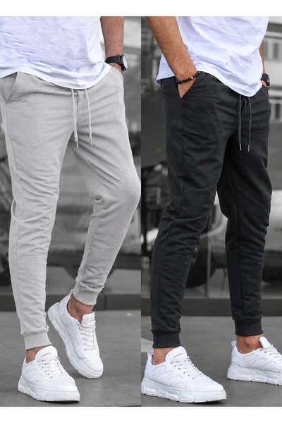 TORUK MAKTO Set of 2 Unisex Ribbed Leg Sweatpants Jogger Comfortable Fit Dail...