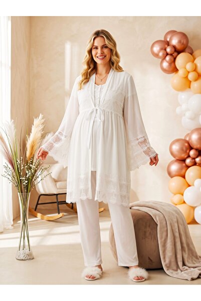 Lohussa New Season Ecru Buttoned Breastfeeding Compatible Design Lace Detaile...