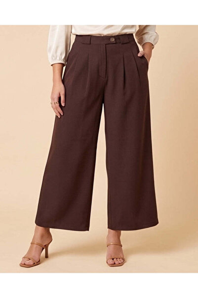 REDTAG Women Brown Pleated Wide Leg Trousers