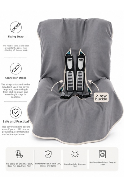 RUKİYE YAVUZ Pamuk Pazen Child Car Seat Cover with Snap Fasteners Gray 100% N...
