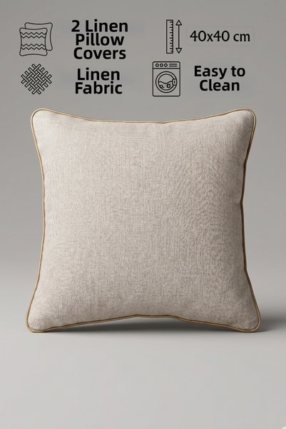 Jungolica Pet Products 2 Pieces Linen Cushion Cover 40X40 cm – Decorative Pillowcase with Piping, Hidden Zipper