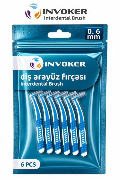 INVOKER Interface Brush Dental Interdental Brush Cleaning Brush between Teeth and Braces 0.6 mm Blue 6 Pieces