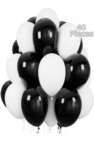Işıltı Balon Dükkanı Black and White Balloons Shiny Party Balloon Graduation,...