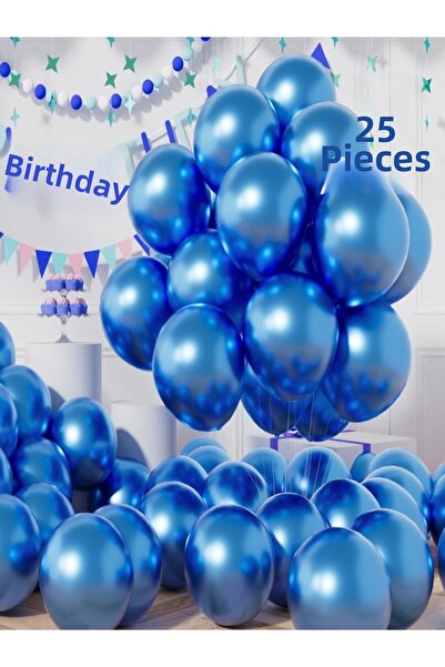 Işıltı Balon Dükkanı Blue Metallic Balloons Shiny Party Balloon Graduation, W...