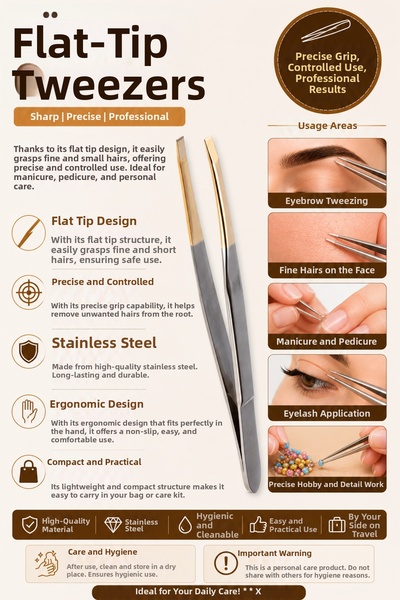 Syku Flat Tip Tweezers Stainless Steel Gold Tip Professional Eyebrow Tweezers...