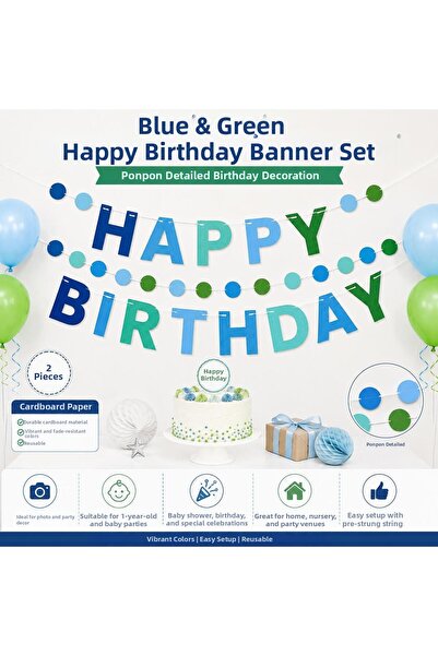 YEAP OFFICE Reusable Blue and Green Birthday Decorations, Party Decor, Photog...