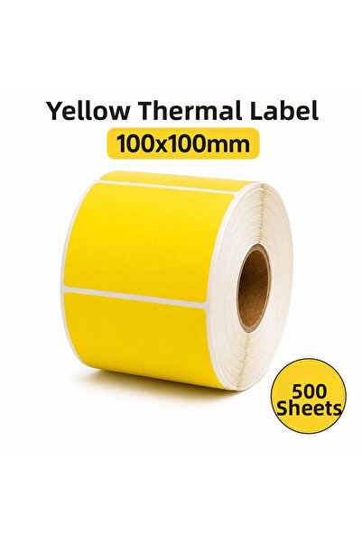 farmakoli ملصق حراري أصفر مقاس 100×100 مم، 500 لفة (ملصق باركود)