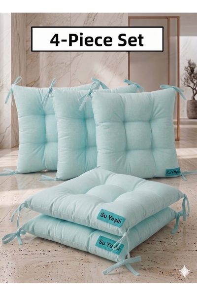 Mirayra Tekstil 4-Piece Garden, Balcony, Living Room Chair Cushion, with Laces