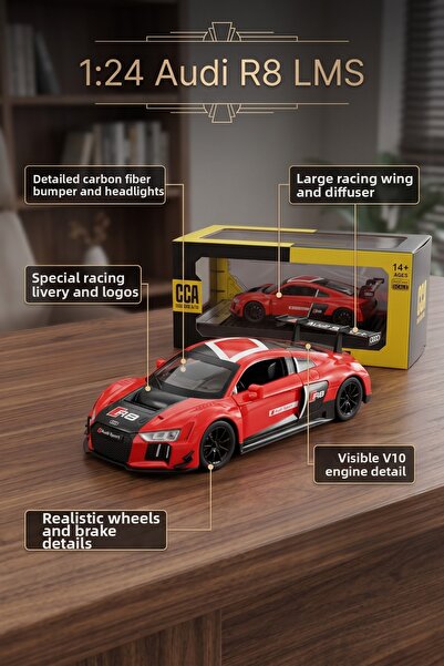 craftivio 1:24 Audi R8 Lms Red Metal Diecast Model Car Licensed