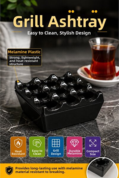 OpenCity Black Melamine Grill Ashtray Square Ash Tray Heat Resistant Cafe Bal...