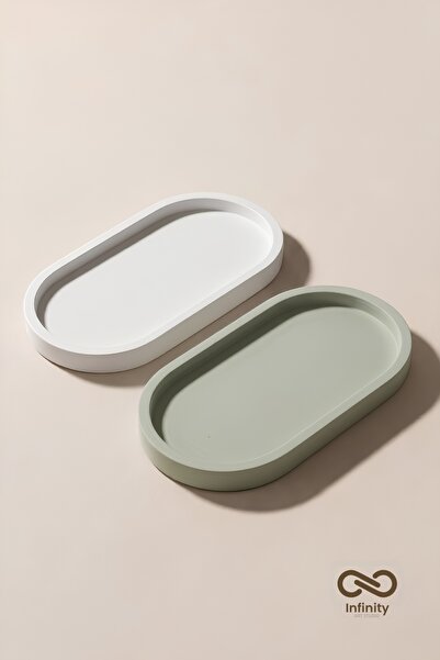 Infinity Art Studio Mineral Concrete Oval Presentation Jewelry Plate Set of 2...