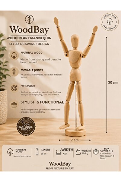 WoodBay Wooden Unjointed Mannequin - Drawing Painting Sketching Stylist Fashi...