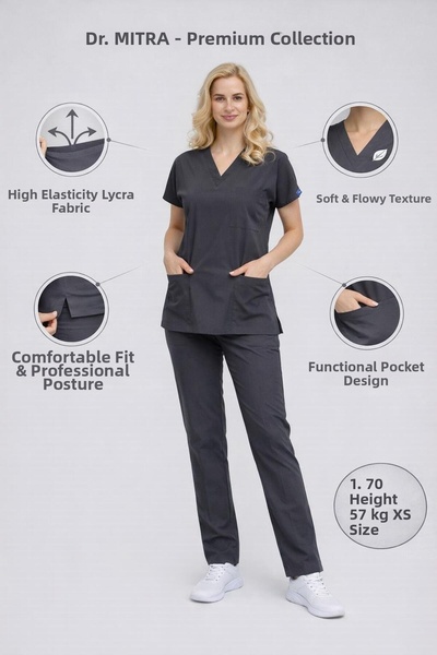 Dr. Mitra Uniformă de medic asistentă din Lycra afumată, costum chirurgical u...