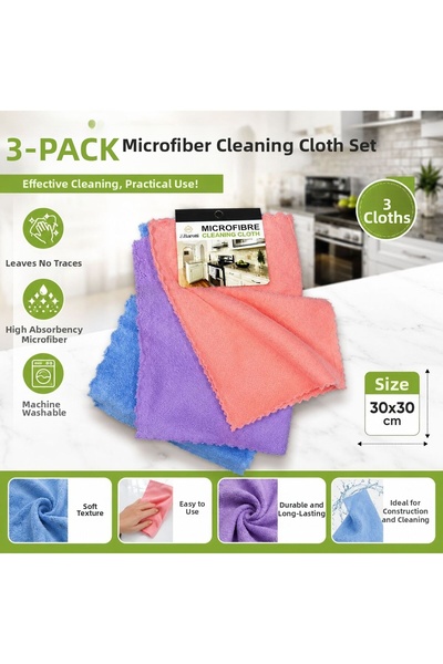BİZ ZÜCCACİYE Biz Home 3 Pieces Microfiber Cleaning Cloth (30X30)